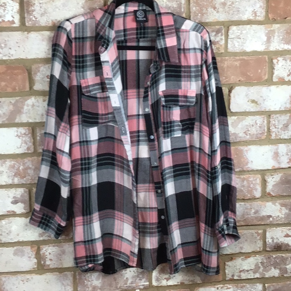 Peach Plaid Flannel Shirt